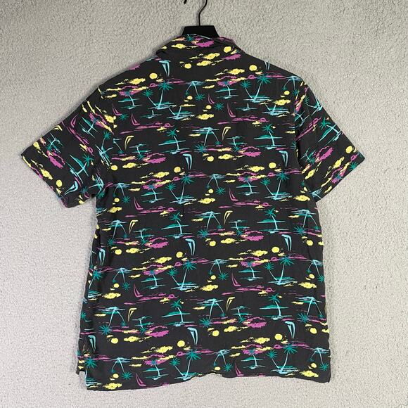Unionbay Tropical Print Short Sleeve Button Shirt Black Rayon‎ Men's Medium - Picture 5 of 7